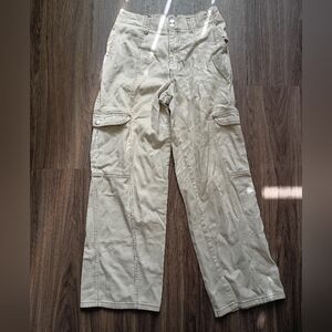 RSQ Pants Womens L Tan Smock Waist Loose Cargo Skater Contrast Stitch Wide Leg